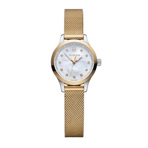 Reloj Alliance XS correa mesh dorado, dial blanco con cristales Swarovski, Victorinox