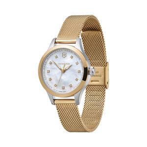 Reloj Alliance XS correa mesh dorado, dial blanco con cristales Swarovski, Victorinox