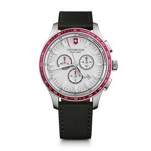 Reloj Alliance Sport Chronograph correa de cuero negro, dial blanco, Victorinox