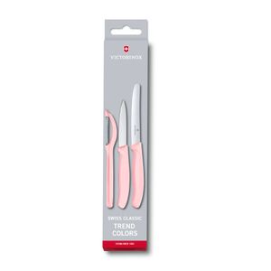 Set de cuchillos mondadores Swiss Classic Trend Colors con pelador, 3 piezas, color rosa, Victorinox