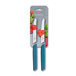 Set de cuchillos para tomate Swiss Modern, 2 piezas, color azul. Hoja 12 cm. Victorinox