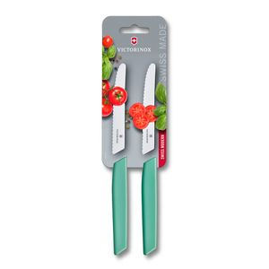 Set de cuchillos para tomate Swiss Modern, 2 piezas, color menta. Hoja 12 cm. Victorinox