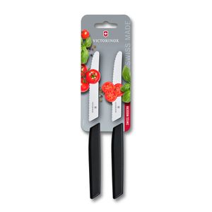 Set de cuchillos para tomate Swiss Modern, 2 piezas, color negro. Hoja 12 cm. Victorinox