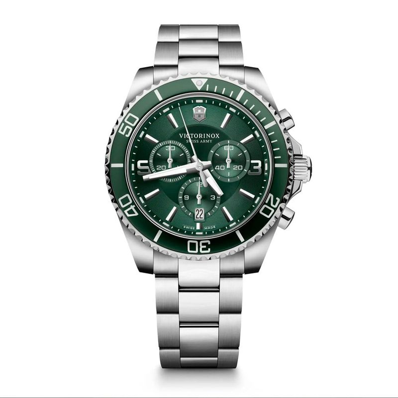 Reloj_Maverick_Chronograph_correa_de_acero_inoxidable_dial_verde_Victorinox_1