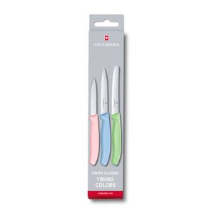 Set de cuchillos mondadores Swiss Classic Trend Colors, 3 piezas multicolor Verde Azul Rosa, Victorinox