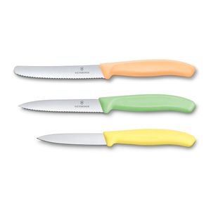 Set de cuchillos mondadores Swiss Classic Trend Colors, 3 piezas multicolor Naranja Verde Amarillo, Victorinox