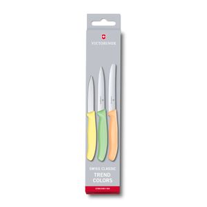 Set de cuchillos mondadores Swiss Classic Trend Colors, 3 piezas multicolor Naranja Verde Amarillo, Victorinox