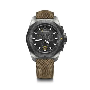 Reloj I.N.O.X. Chrono 43, correa de cuero y madera, dial color negro, Victorinox