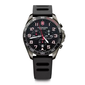 Reloj FieldForce Sport Chrono correa de caucho negro, dial negro detalles en rojo, Victorinox